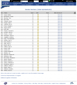 This Screenshot of CT's State Senators is all that is on the legislative website. Individual senators' pages are hosted elsewhere (www.cga.ct.gov)