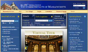 A screenshot of the Mass. Gen. Court's home page (malegislature.gov)
