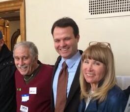 Eric Lesser center with Saul Finestone & Candy Glazer, his campaign chair. Both attended the hearing. (via Twitter/@EricLesser)