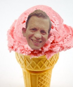Grossman Campaign stops are frequently at Ice Cream parlors. (image created via wikipedia & Grossman campaign photo)