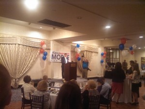 Holyoke Mayor Alex Morse addressing supporters Wednesday night (WMassP&I)