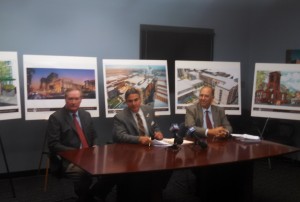 From left, CDO Kevin Kennedy, Mayor Domenic Sarno & City Solicitor Ed Pikula at Tuesday's press event (WMassP&I)