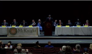AIC/P.O.W.E.R./McKnight Council Debate at Griswold Theater (via Focus Springfield screen capture)