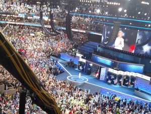 Sec. Hillary Clinton after her acceptance speech Philadelphia 